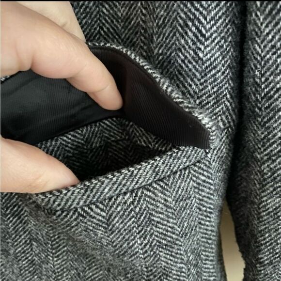 TALBOTS ABERDEEN SHETLAND WOOL  HERRINGBONE TAILORED BLAZER FAUX FUR TRIM SZ 8 - Picture 12 of 15